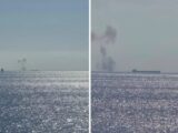 Дим в Черно море след ударите с дронове по два кораба край Бяла
